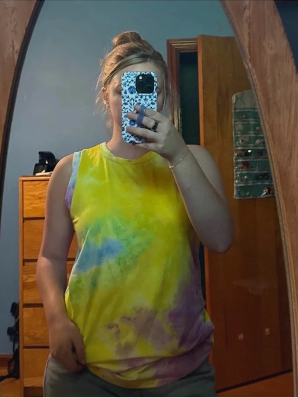 Tie-Dye Sleeveless Tank Top - Yellow Multicolor